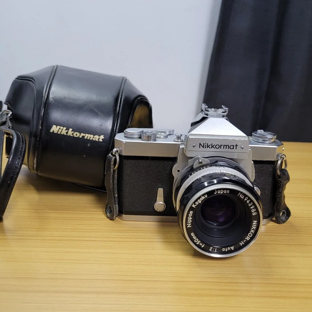 Nikon Nikomat FTN Silver 35mm Film SLR w/ Case Nikkor-H Auto 50mm f/2 Excellent